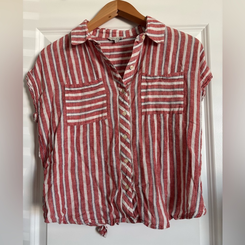 Lucky Brand Women’s Tie Back Striped Linen Blend Shirt‎ Small